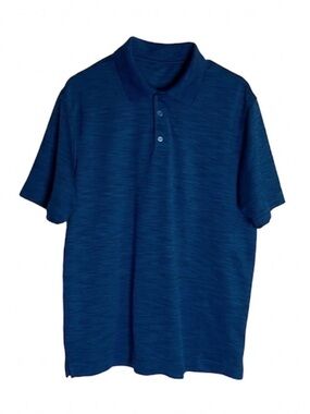 Classic Collar Polo 3-Button Placket Shirt, Men’s L, Blue